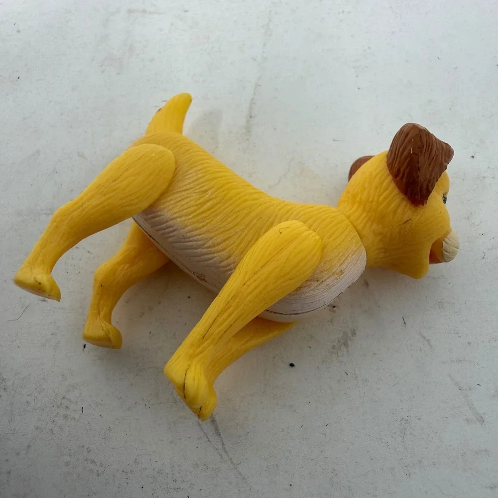 Vintage Yellow Puppy Dog Miniature Plastic Toy Figurine Blue Eyes Brown Ears